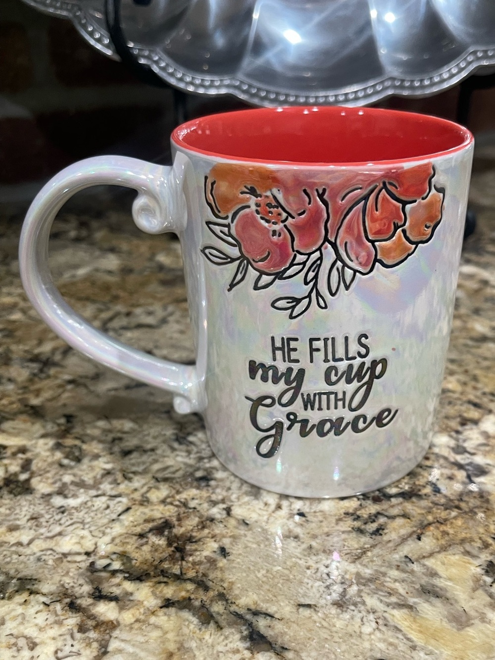 Spectrum Designz luster iridescent 16oz mug HE FILLS MY CUP WITH GRACE - NEW!